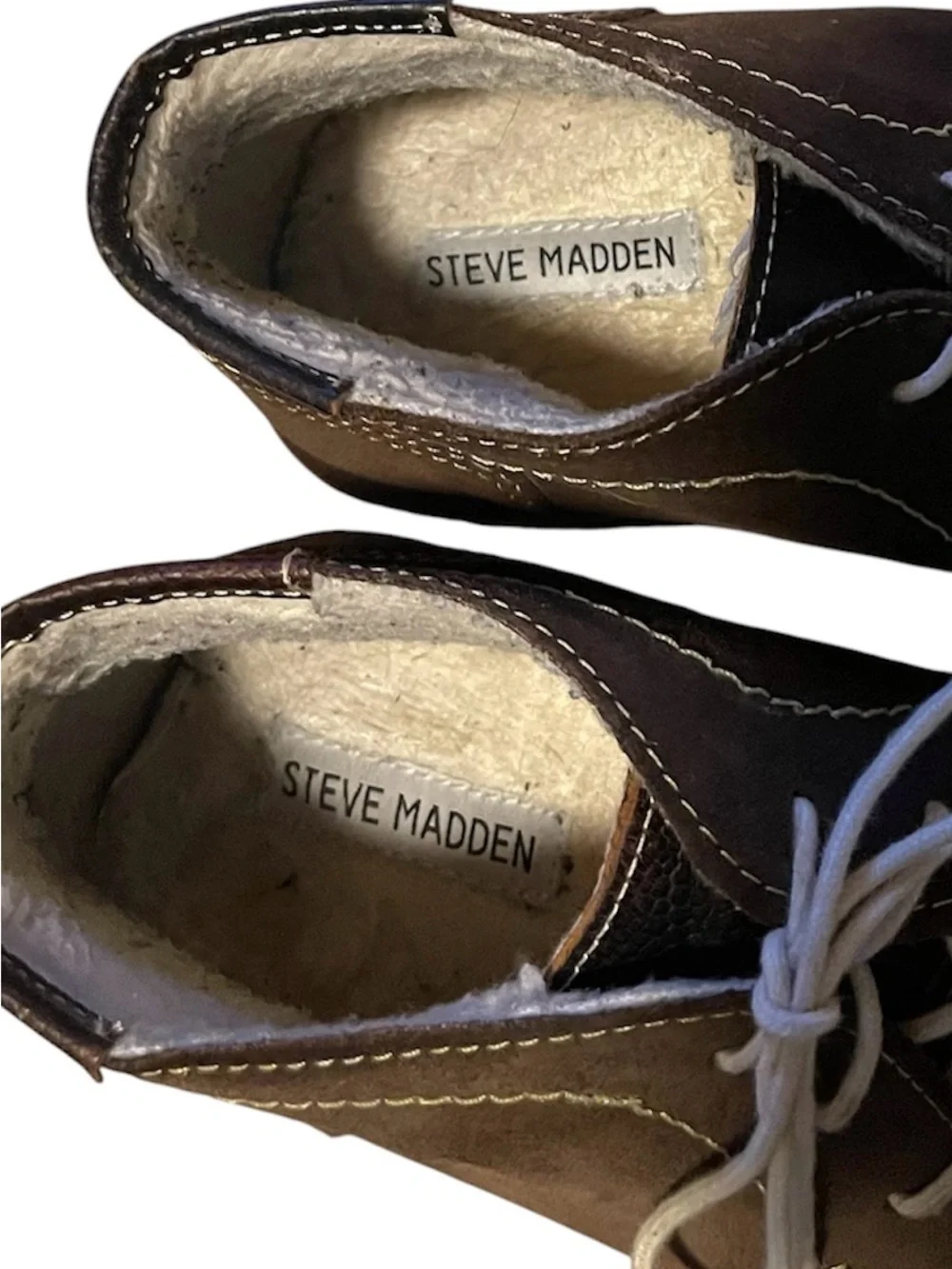 Steve Madden Brown Leather Chukka Boots with White Laces